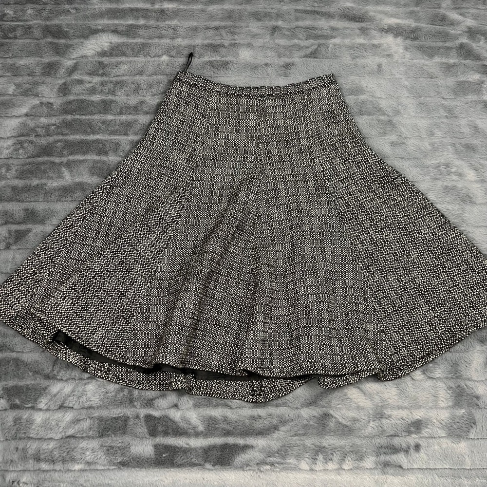 Banana Republic Womens Black White Cotton Wool Blend Tweed A-Line Midi Skirt 0
